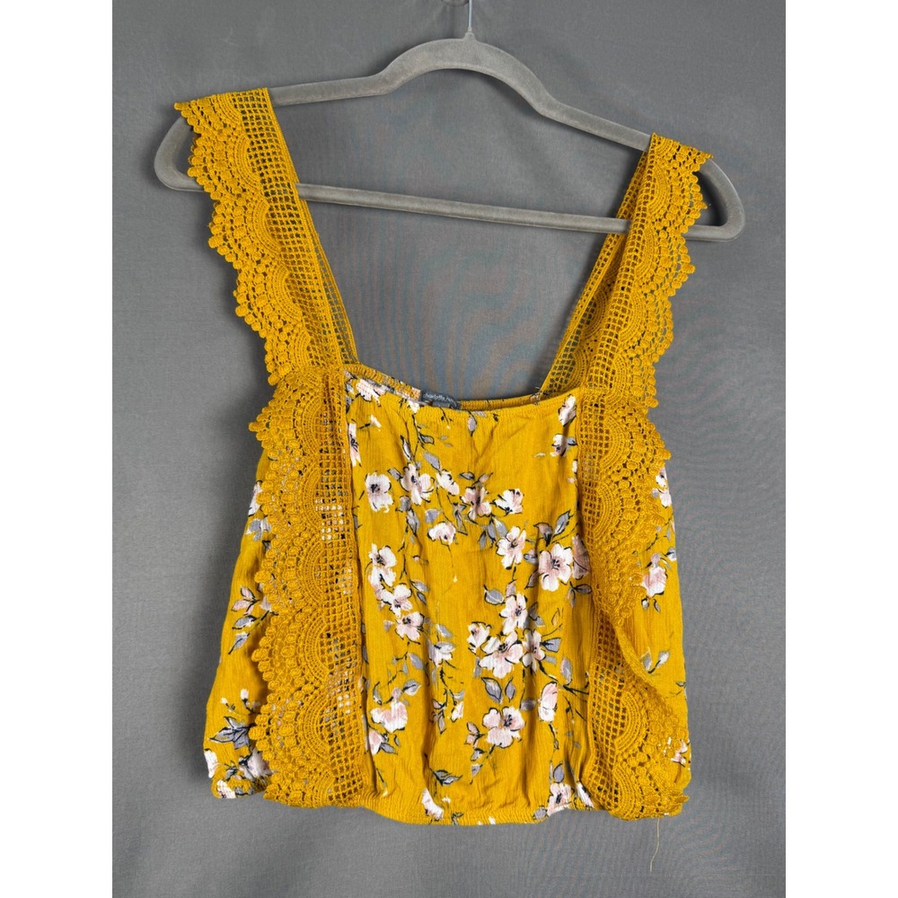 Charlotte Russe Crop Top Womens Large Yellow Floral Crochet Lace Boho Sleeveless